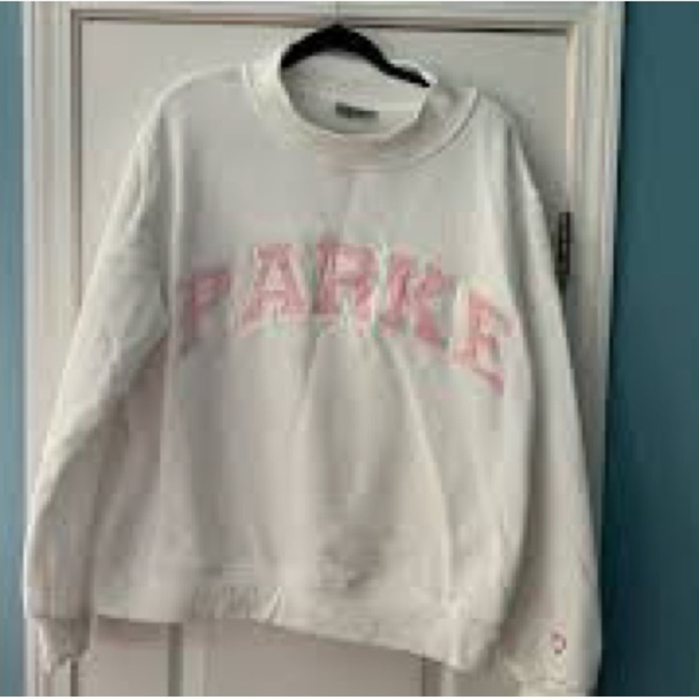 ISO white parke w/ pink letters - Picture 1 of 1